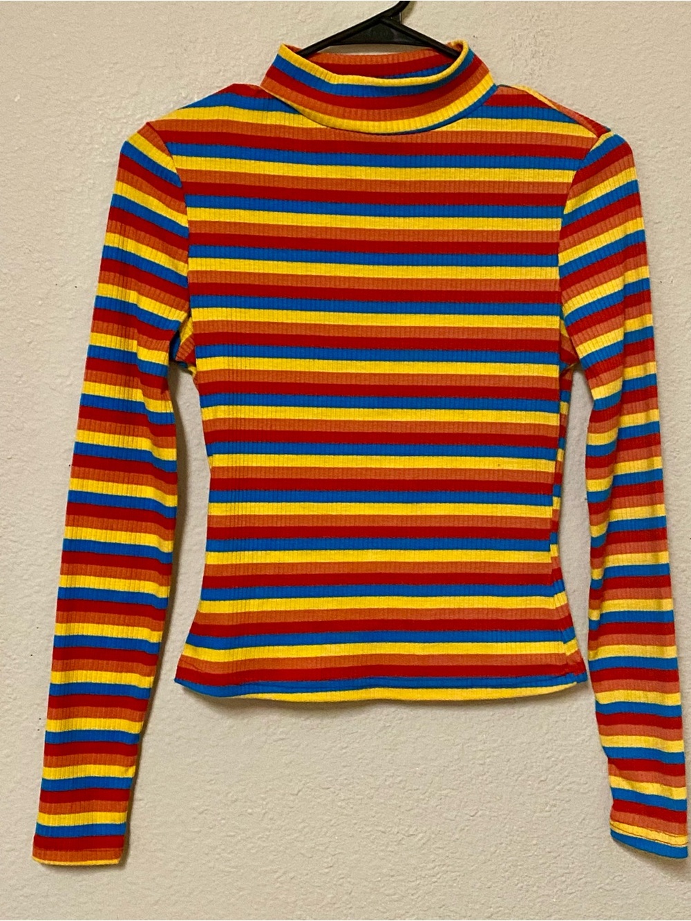Striped Ribbed Turtleneck Long Sleeve Top - Size Small